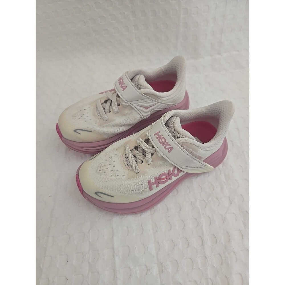 Hoka One One Clifton 10 Little Kids Girl's Size 11 MD Running Shoes Rose Cream